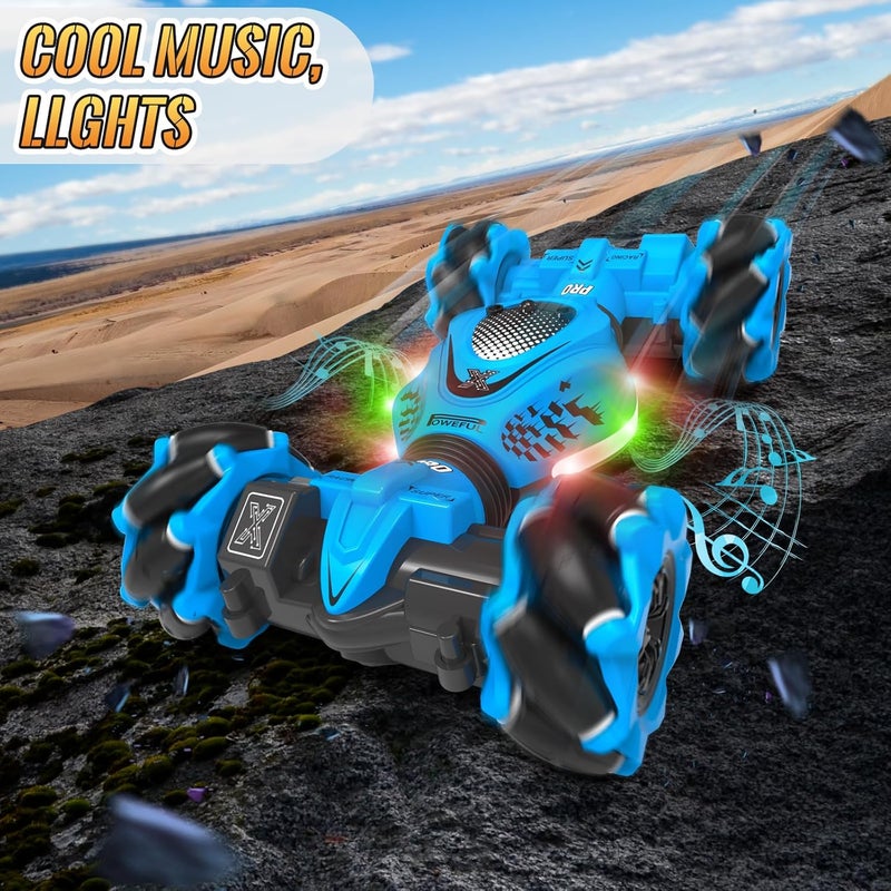 Pristar RC Car Toys for Boys Girls 6-12, Gesture Sensing RC Stunt Car 2.4Ghz 4WD Remote Control Car with Lights Music Double Sided Flip 360° Rotate Off-Road, Birthday Xmas Gifts for Kids Aged 6-12 - Image 3